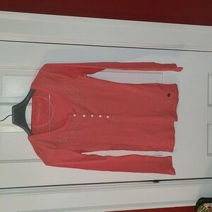 Calvin Klein Coral Embellished Long Sleeve Ribbed Shirt, Size S